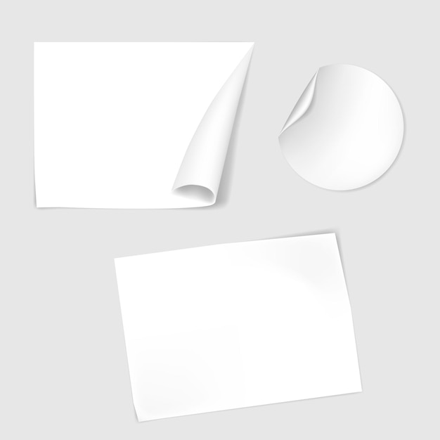 Blanco papieren stickers met hoekkrul vector mockup set Sticky labels template