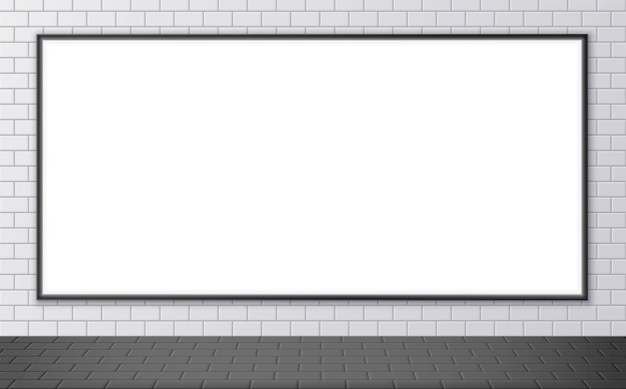 Vector blank advertising billboard mockup on a subway station. horizontal poster on a street wall. outdoor ceramic tile texture. vector illustration