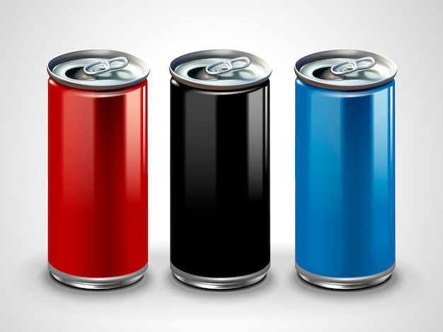 Blank aluminum , three metallic cans  in 3d illustration