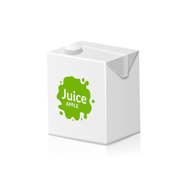 Blank apple juice carton branding box. Juice or milk cardboard package. Drink small box illustration.