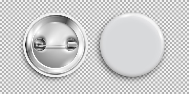 Vector blank badge, 3d white round button, pin button isolated