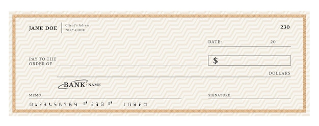 Blank bank check checkbook cheque pay template