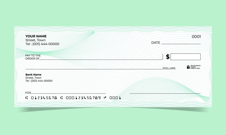 Blank Bank check design waves line vector guilloche design for a certificate or banknote