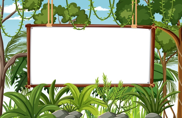 Vector blank banner in the rainforest scene