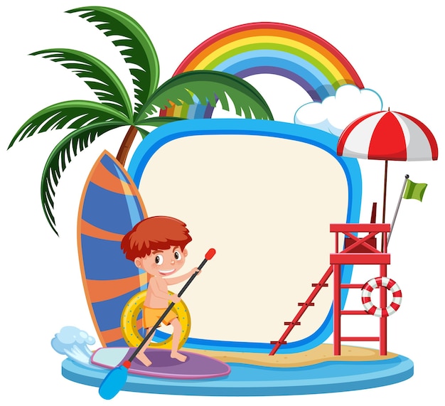 Вектор Пустой шаблон баннера со многими детьми на летних каникулах на пляже изолированы