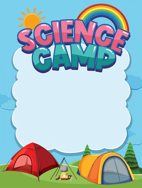 Blank banner with science camp logo in camping theme