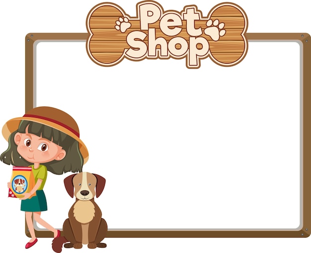 Blank banners with kid and cute dog and pet shop logo isolated on white background