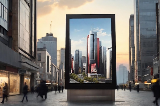 Vector blank billboard on modern city square at night big empty screen billboard with modern city