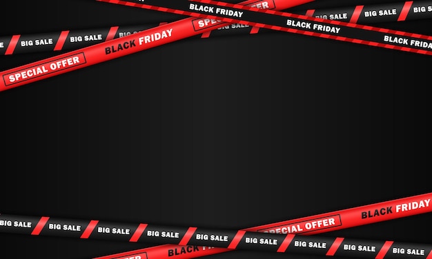 블랙 프라이데이 슈퍼 세일 특별 제안 벽지를 위한 교차 할인 테이프가 있는 빈 검정색 배너