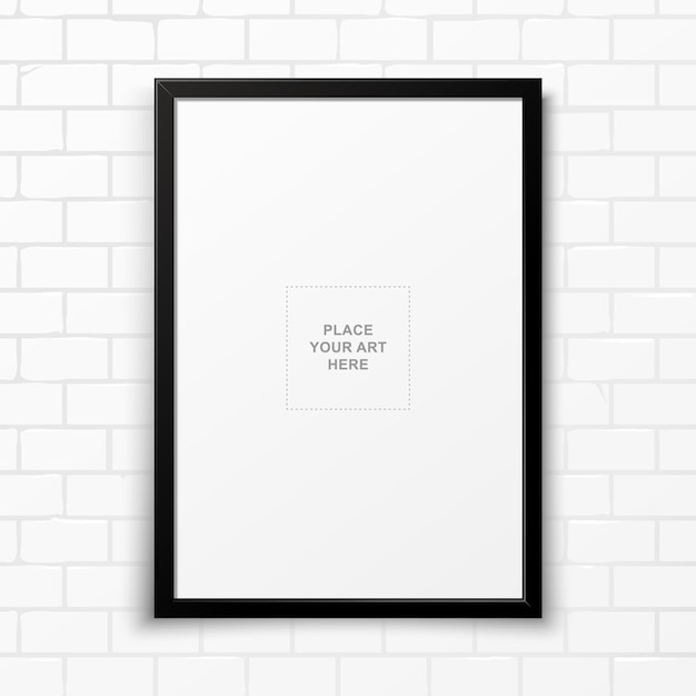 Vector blank black frame on white soft light brickwall. vector art.