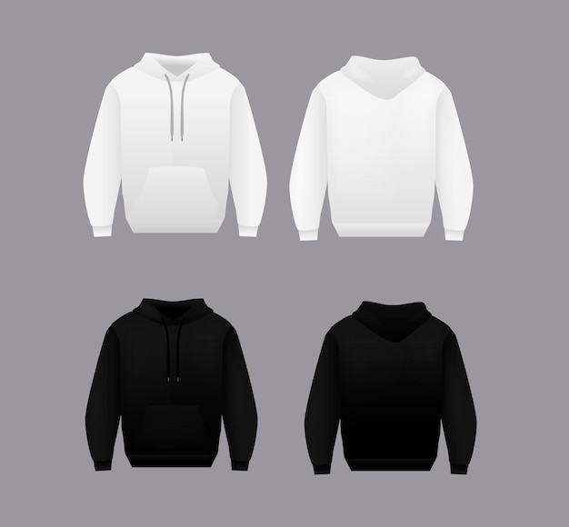 Vector blank black and white hoodie template long sleeve sweatshirts template with clipping path gosh