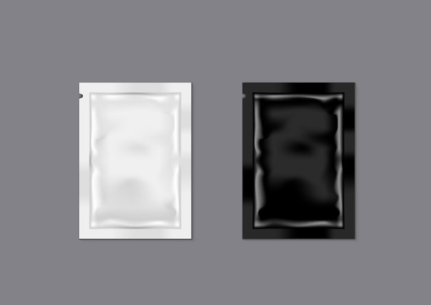 Vector blank black and white mini sachet packet