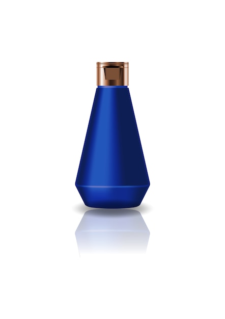 Blank blue cone shape cosmetic bottle with cap lid.