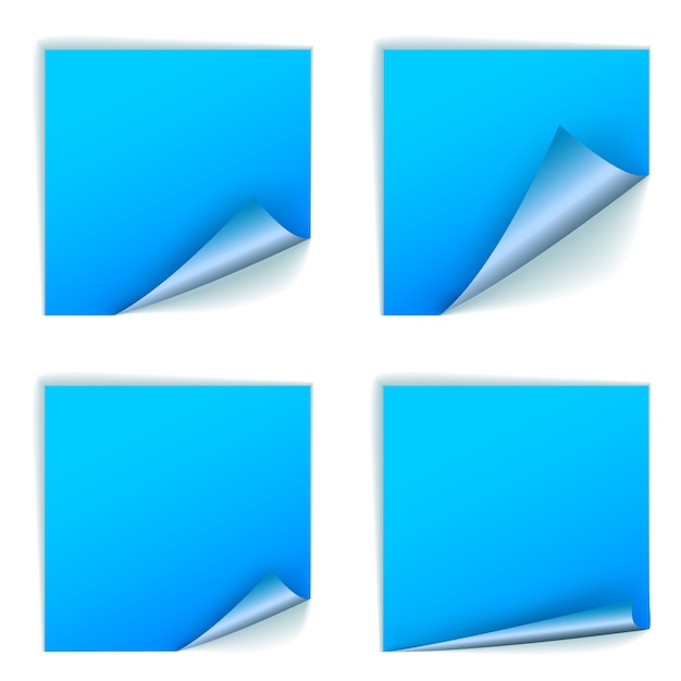 Blank blue square stickers with curl sets