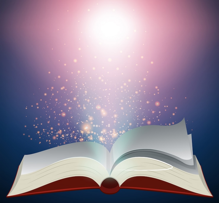 Vector blank book with bright light