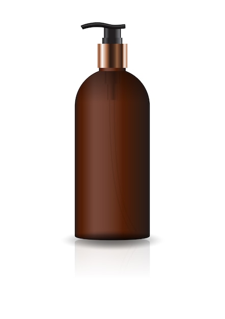 Vector blank brown cosmetic round bottle with pump head.