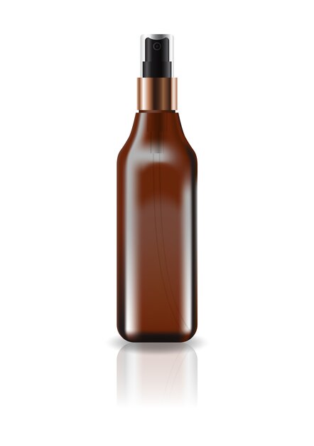 Blank brown cosmetic square bottle with pressed spray head.