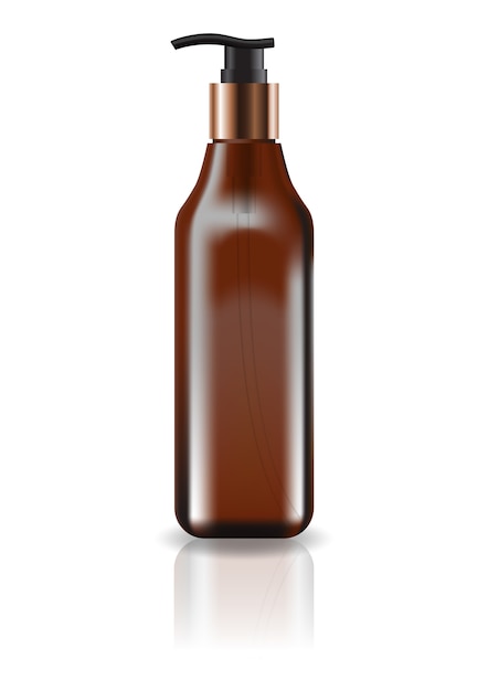 Blank brown cosmetic square bottle with pump head for beauty product