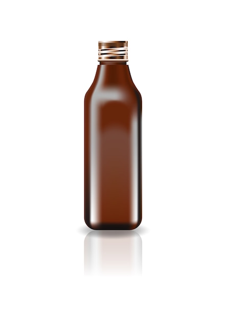 Пустая коричневая косметическая квадратная бутылка с винтовой крышкой.