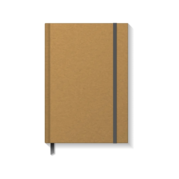 Blank brown kraft paper book or notebook with black elastic and ribbon bookmark mockup template