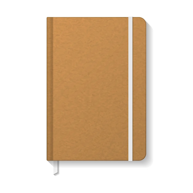 Blank brown kraft paper notebook with white elastic and ribbon bookmark   template.