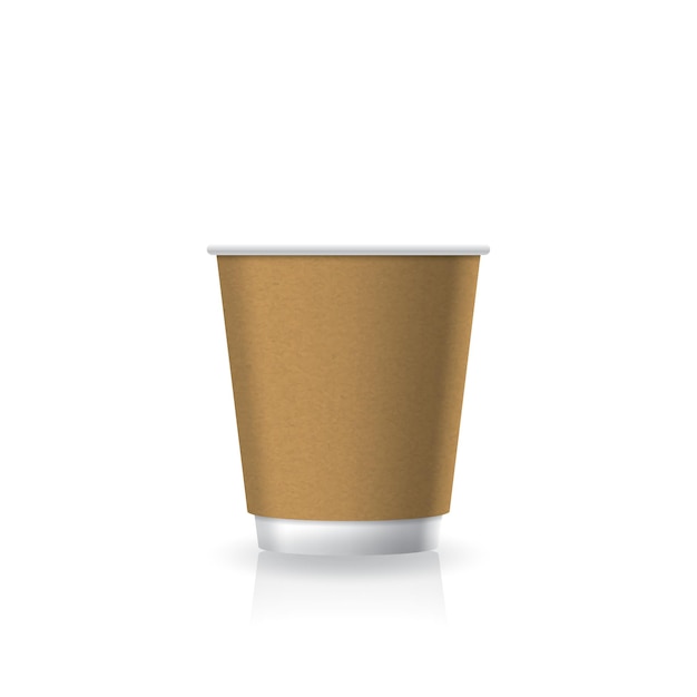 Пустая коричневая крафт-бумага, пластиковая чашка для кофе с белым дном в шаблоне макета небольшого размера