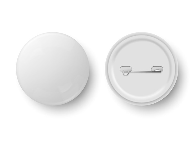 Premium Vector  Blank button badge white pinback badges pin button and  pinned back round metal buttons