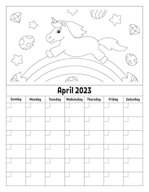 Blank calendar template for one month without dates Colorful design with a cute character