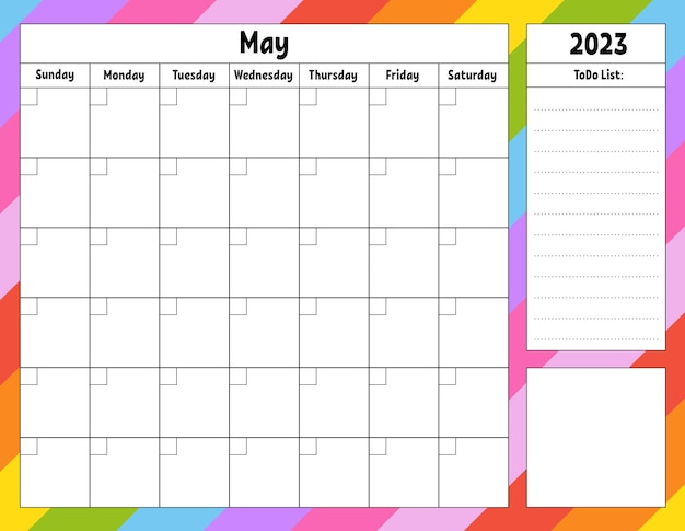 Blank calendar template for one month without dates Colorful design with a cute character