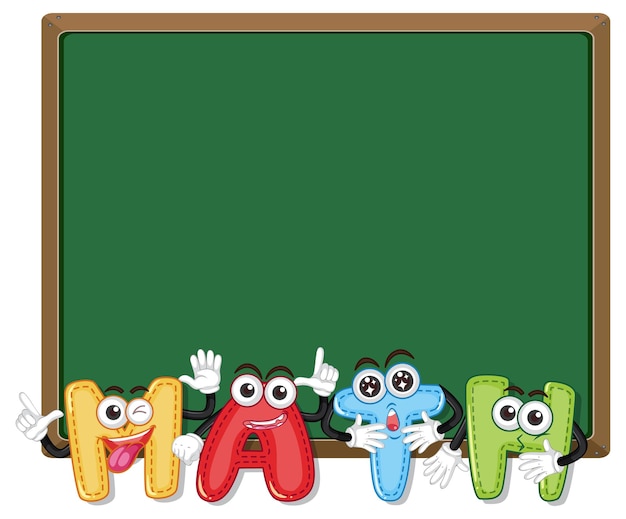 数学のロゴと子供たちと空白の黒板