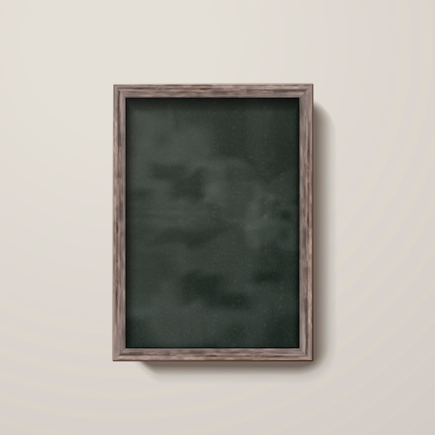 Vector blank chalkboard with wooden frame isolated on the wall in 3d illustration