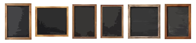 Пустая доска в деревянной рамке, векторный набор изолирован на белом фоне