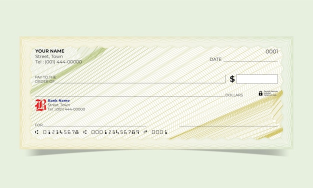 Blank check bank cheque design elegant vector guilloche background for certificate or banknote