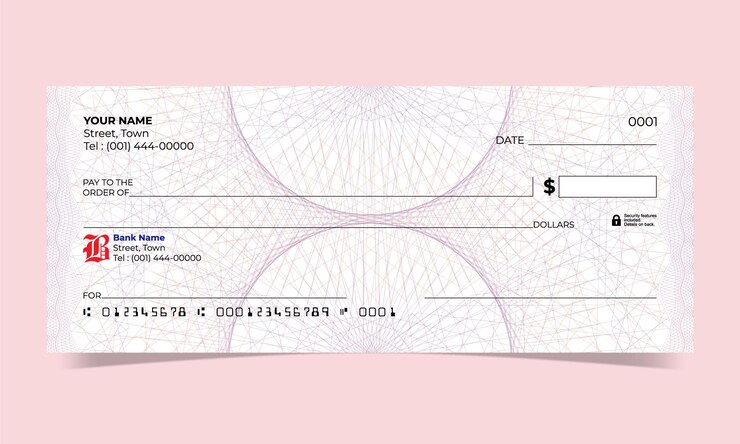 Blank check bank cheque design guilloche pattern