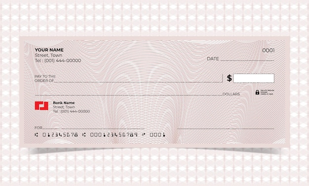 Blank check bank cheque design vector format with a guilloche design