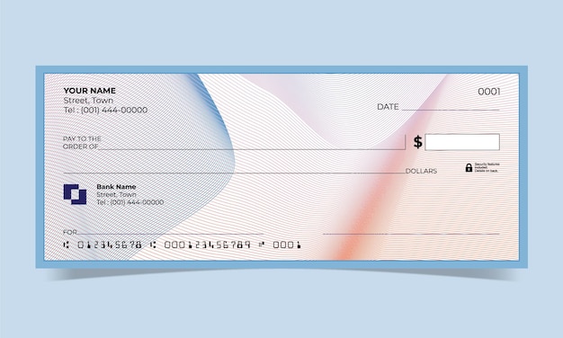 Blank check, bank cheque design, vector format