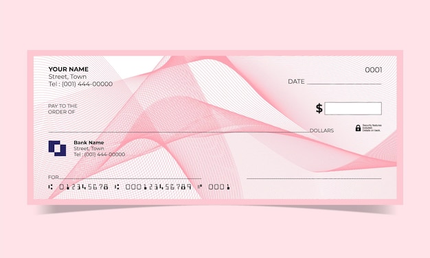 Blank check, bank cheque design, vector format