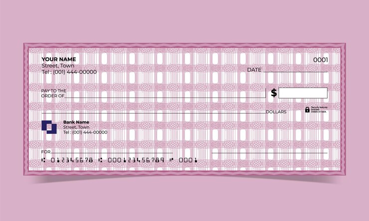 Vector blank check, bank cheque design, vector format