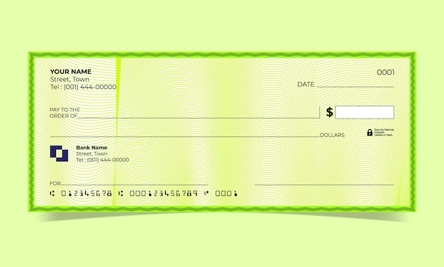 Пустой чек, дизайн банковского чека, векторный формат