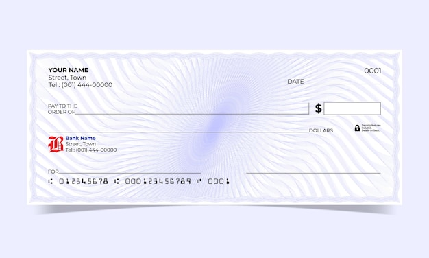 Vector blank check bank cheque design waves line vector guilloche design for a certificate or banknote