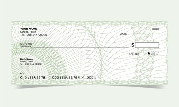 Vector blank check bank cheque design waves line vector guilloche design for a certificate or banknote