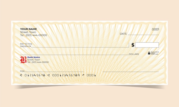 빈 체크 은행 체크 디자인 파동 라인 터 길로치 디자인 인증서 또는 지폐.