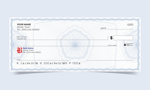 벡터 백지 수표 은행 수표 디자인 파도 선 인증서 또는 지폐에 대한 벡터 길로쉐 디자인
