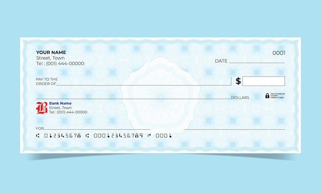 Scacco in bianco disegno di assegno bancario sfondo guilloche vettoriale per certificato o banconota