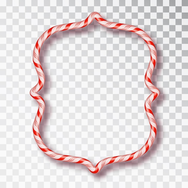 Blank christmas border made of candy canes with red and white striped lollipop pattern isolated on transparent background. holiday design