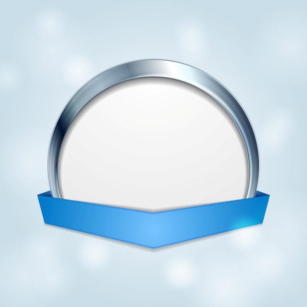 Blank circle frame with blue ribbon Vector background design
