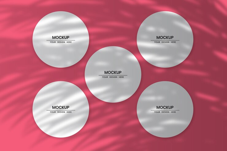 Vector blank circular paper cards mockup with shadow overlay effect