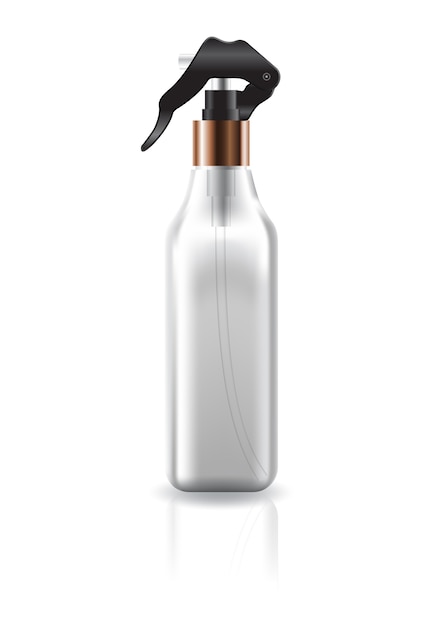 Blank clear cosmetic square bottle with black spray head.