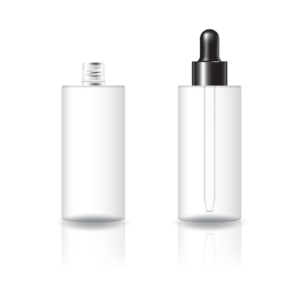 Blank clear cylinder cosmetic bottle with black dropper lid product   template.