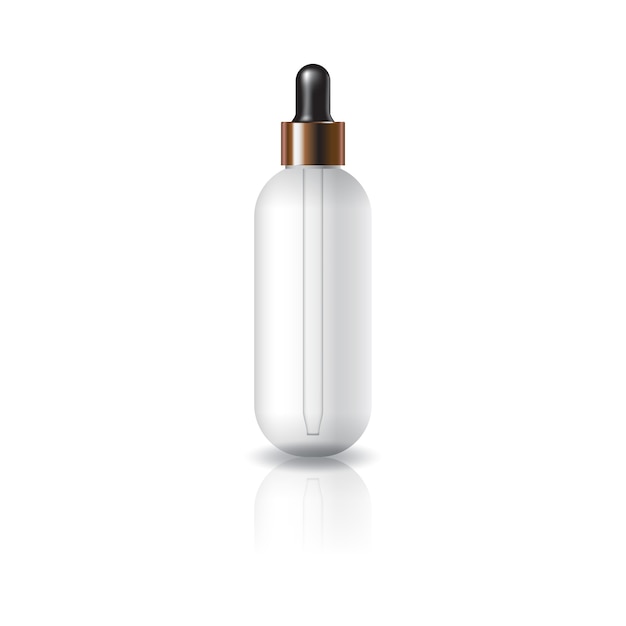 Пустая прозрачная овальная круглая косметическая бутылка с крышкой капельницы.